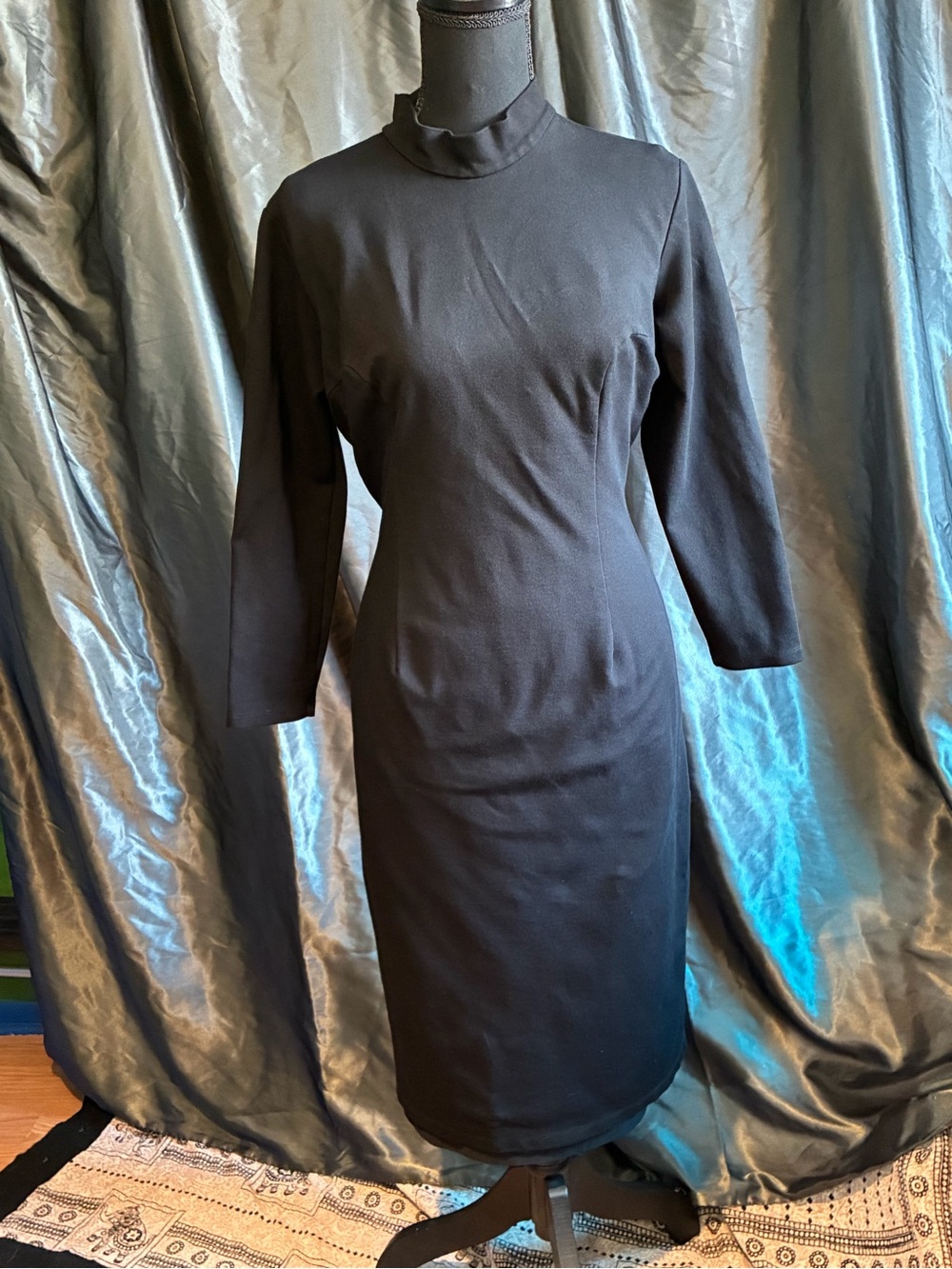 Vixen by Micheline Pitt Black Turtleneck Long Sleeve Pinup Pencil Dress Size XL